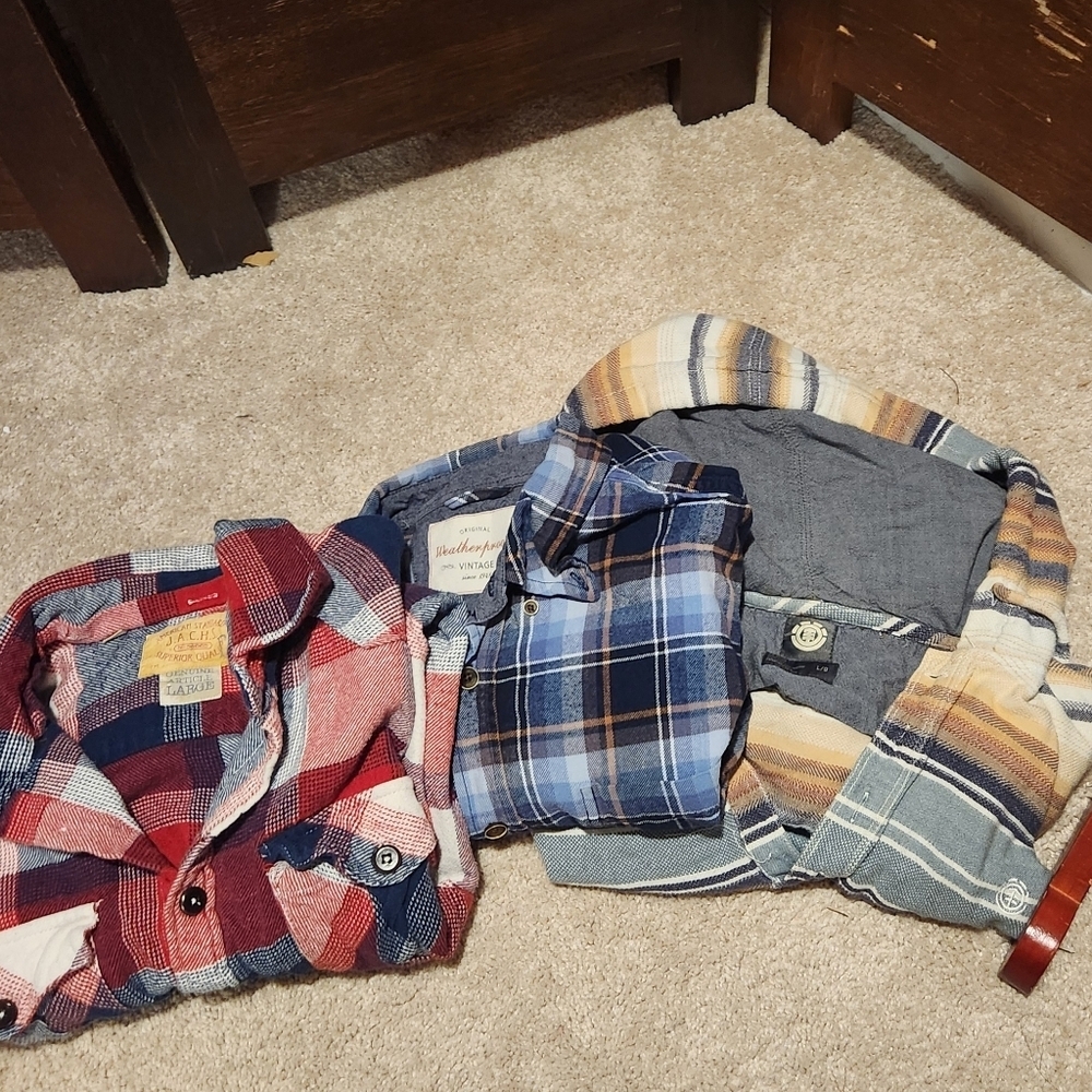 Bundle of 3 Men's Casual Button Down Shirts - Red, Blue, Multicolor